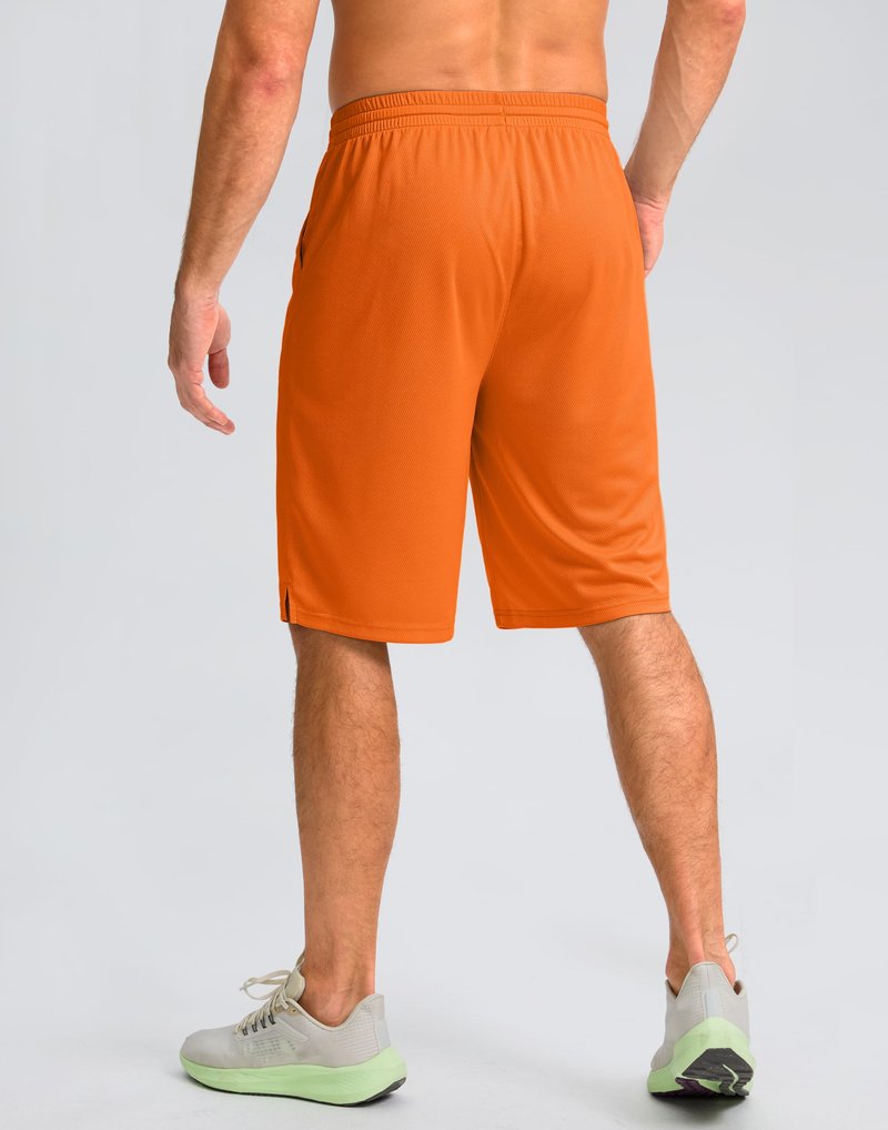 G Gradual Men's Athletic Shorts with Pockets 11" Long Basketball Shorts Lightweight Quick Dry Gym Workout Shorts for Men(Orange,L)