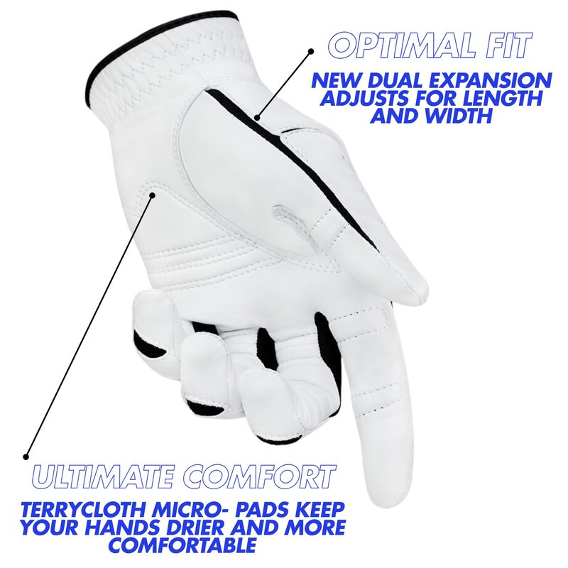 Bionic Men's StableGrip with NaturalFit 2.0 Golf Glove with Dual Expansion Thumb for Best Fit - Premium Cabretta Leather… (White, Medium, Right)