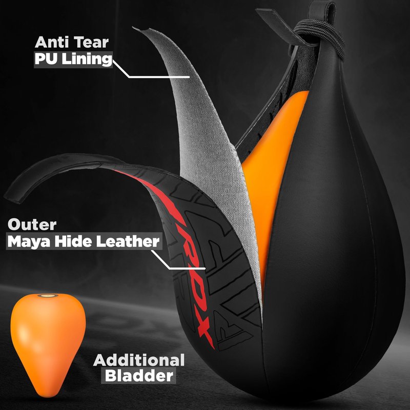 RDX Speed Bag Boxing Ball, Maya Hide Leather Dodge Striking Target with Additional Bladder, MMA Muay Thai Punching Workout Kicking Martial Arts Training Home Gym Exercise Speedball