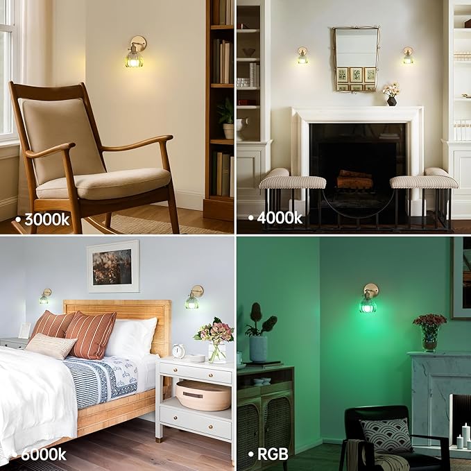 Vintage 5000 mAh Battery Operated Wall Sconce with Green Clear Tulip Gradient Glass Lampshade Rechargeable Battery Powered Wall Light with Remote Control for Bedroom, Set of 2