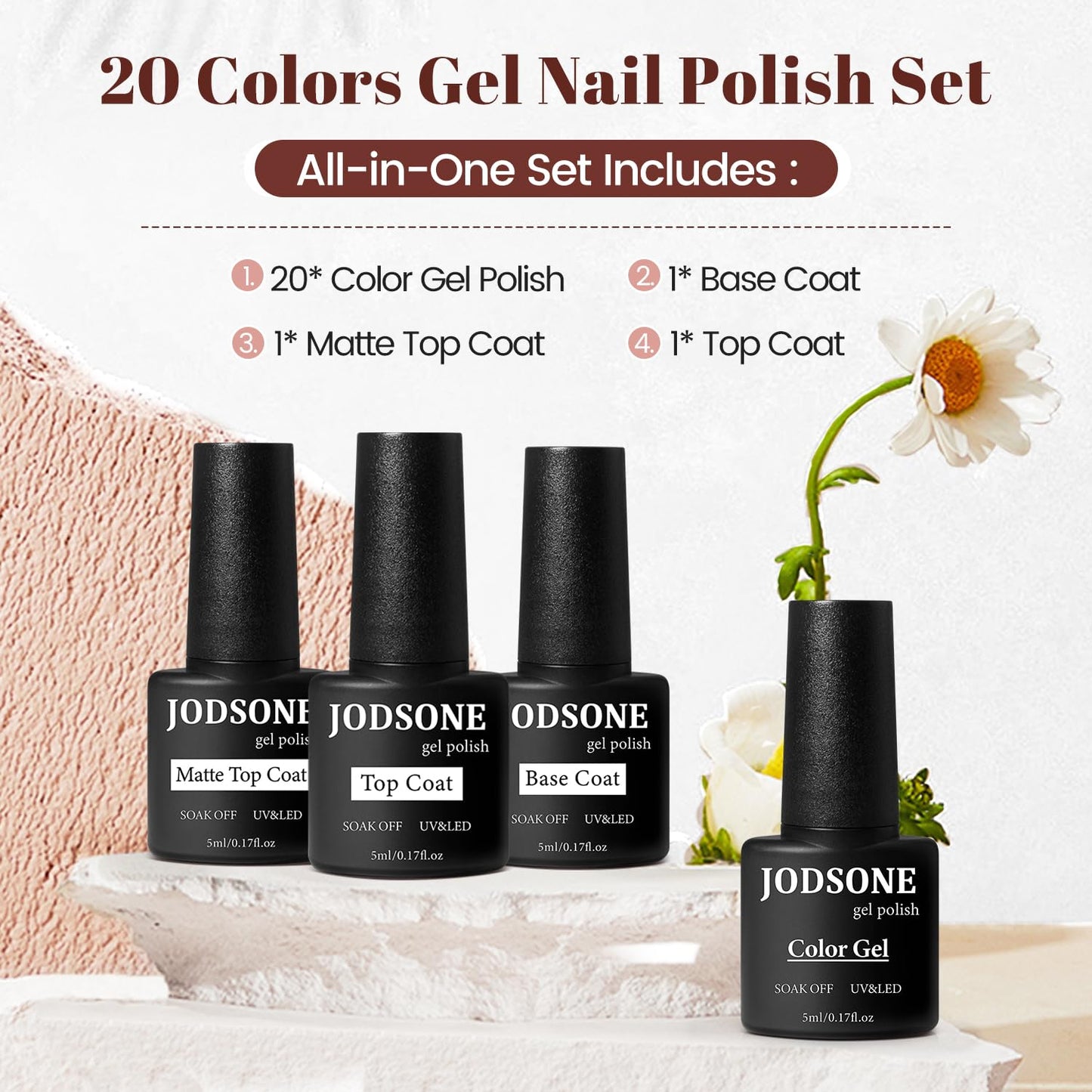 JODSONE Gel Nail Polish Kit with U V Light 32 Colors Gel Polish Nail + 4 Functional Adhesive Bottles Kit Soak Off Manicure Tools Gifts for Women