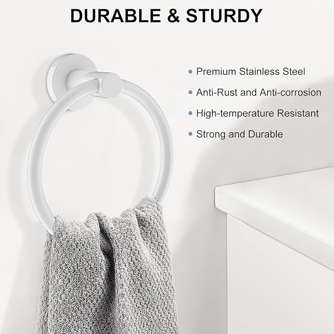 SetSail Towel Holder for Bathroom Wall White Towel Ring Screw-in Hand Towel
