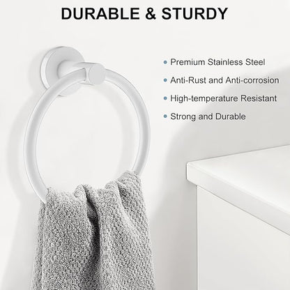 SetSail Towel Holder for Bathroom Wall White Towel Ring Stainless Steel Hand