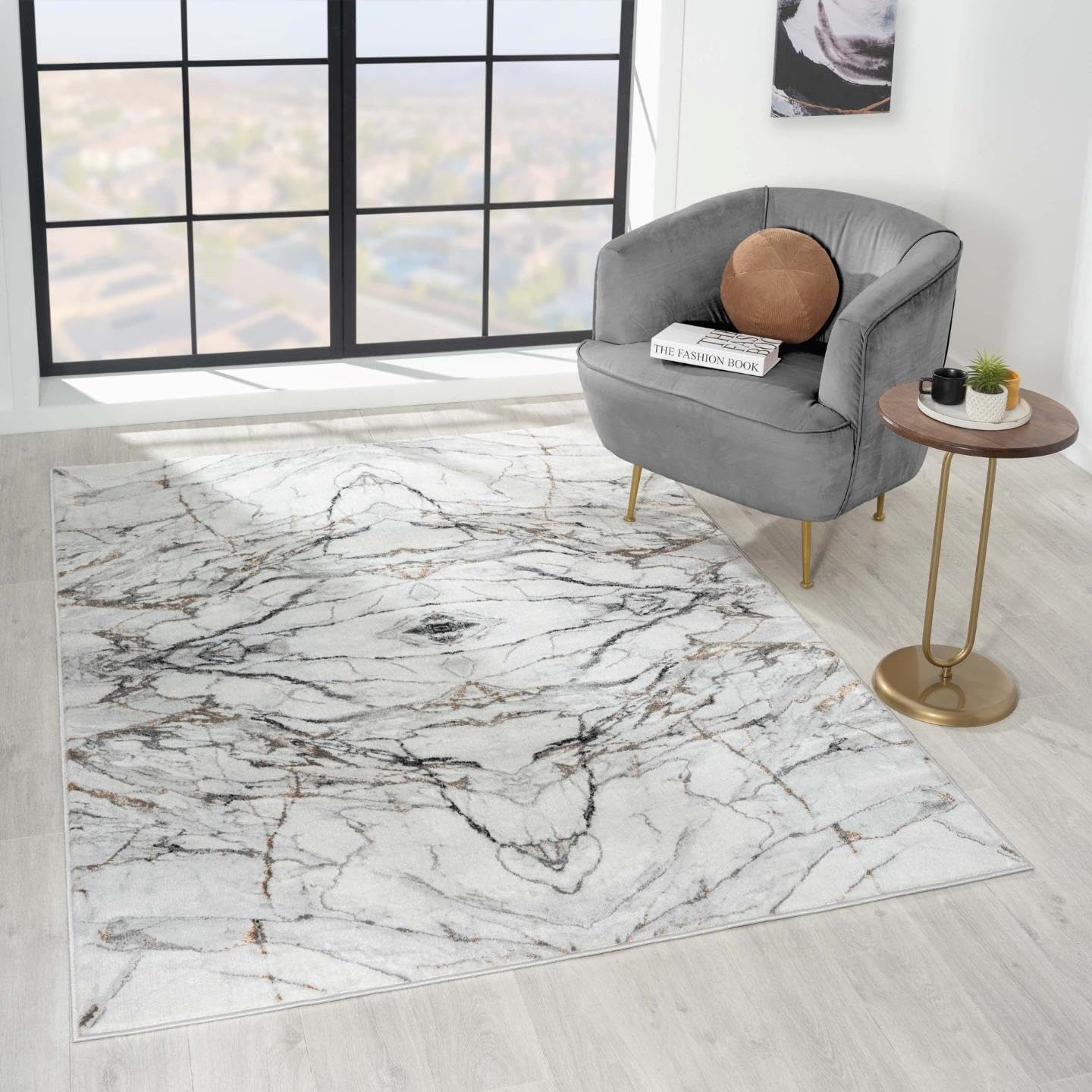 LUXE WEAVERS Marble Effect Abstract Gray 5x7 Area Rug