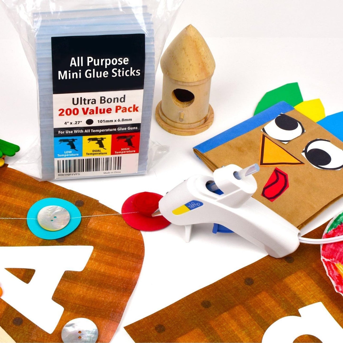 Artellius Mini Hot Glue Sticks - 4 in x 0.27 in, Pack of 200 - Universal Fit Glue Gun Sticks for Scrapbooking & Stamping Supplies - Fast-Melting Strong Bond with Adhesive Rods on Wood & Fabric