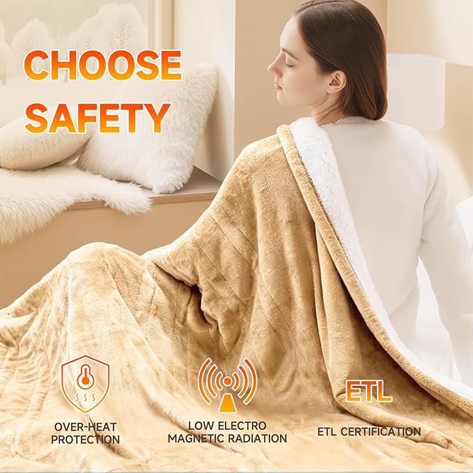 Heated Blanket Electric Throw Blanket 50"x60" Fast Heating Electric Blanket with 5 Heat Levels & 4 Hours Auto-Off Overheat Protection Cozy Soft Flannel Heated Throw Blanket