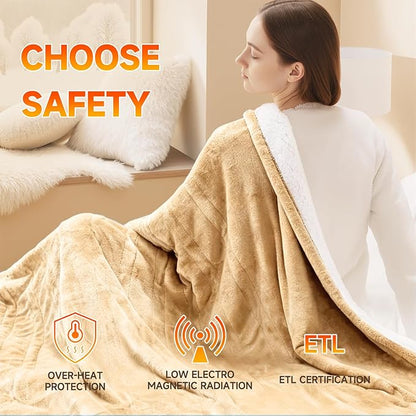 Heated Blanket Electric Throw Blanket 50"x60" Fast Heating Electric Blanket with 5 Heat Levels & 4 Hours Auto-Off Overheat Protection Cozy Soft Flannel Heated Throw Blanket