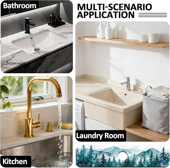 2 Pcs Kitchen Sink Splash Guard Faucet Mats Watercolor Forest Pattern Faucet Mat