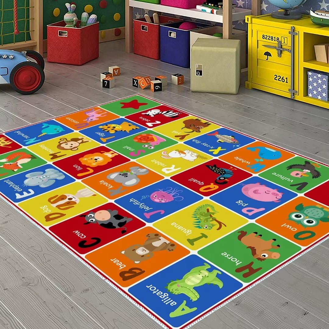 SXYLPP ABC Alphabet Animal Rug, Educational Letter Learning Game Playmat for Kids, Crawl Floor Mat in The Bedroom, Playroom, or Classroom(47x71in)