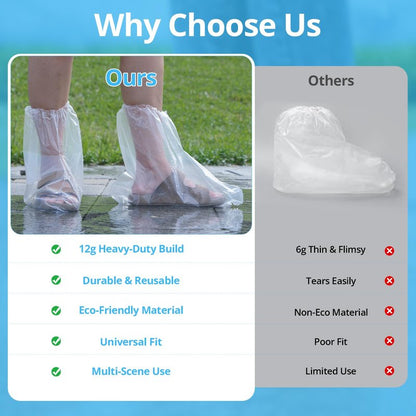 Disposable Waterproof Shoe Covers for Rain – Adult Transparent Short Booties, Non-Slip Plastic Rain Shoe Covers, 24PCS (12 Pairs) for Travel, Outdoor, Commuting