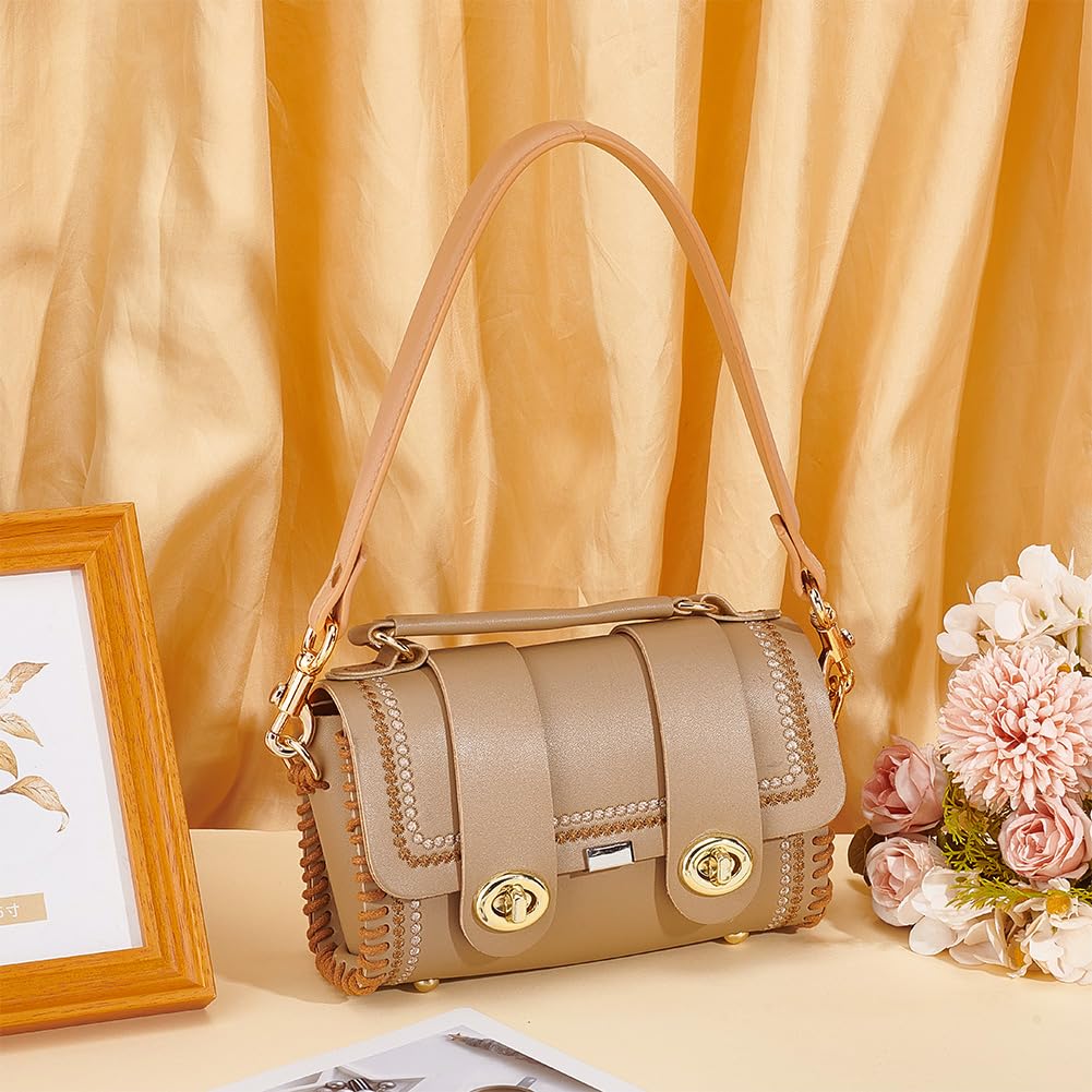 PH PandaHall 20.3 Inch Brown Leather Strap for Purse, 1 Inch Wide Replacement Handle With Golden Buckles - Short Handbag Strap for Women Men DIY Underarm Shoulder Bag