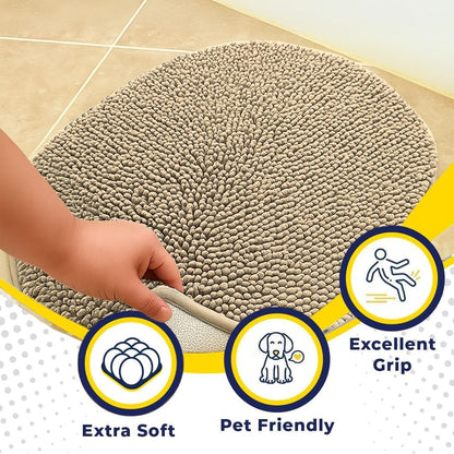 Muddy Mat® Shown on TV – Super Absorbent Microfiber Dog Door Mat for Muddy Paws, Non-Slip Washable Pet Rug, Quick Dry Chenille Entryway Carpet,Machine Washable Indoor Outdoor Mat, Beige Oval 3ft x 5ft