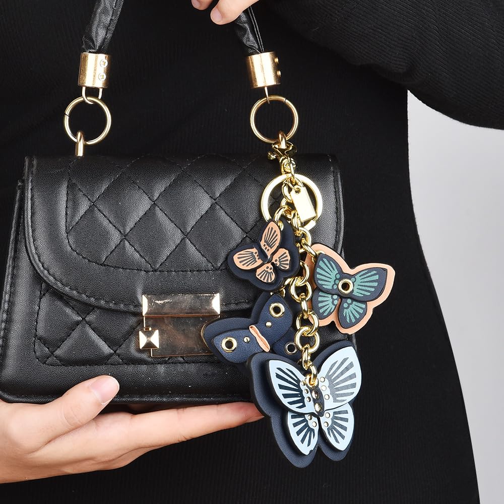 BIBOBIYB Leather Butterfly Bag Charm, Cute Vibrant Color Insect Theme Purse Charm for Handbags, Women’s Leather Keychain Accessory for Backpacks & Purses,Car,Key