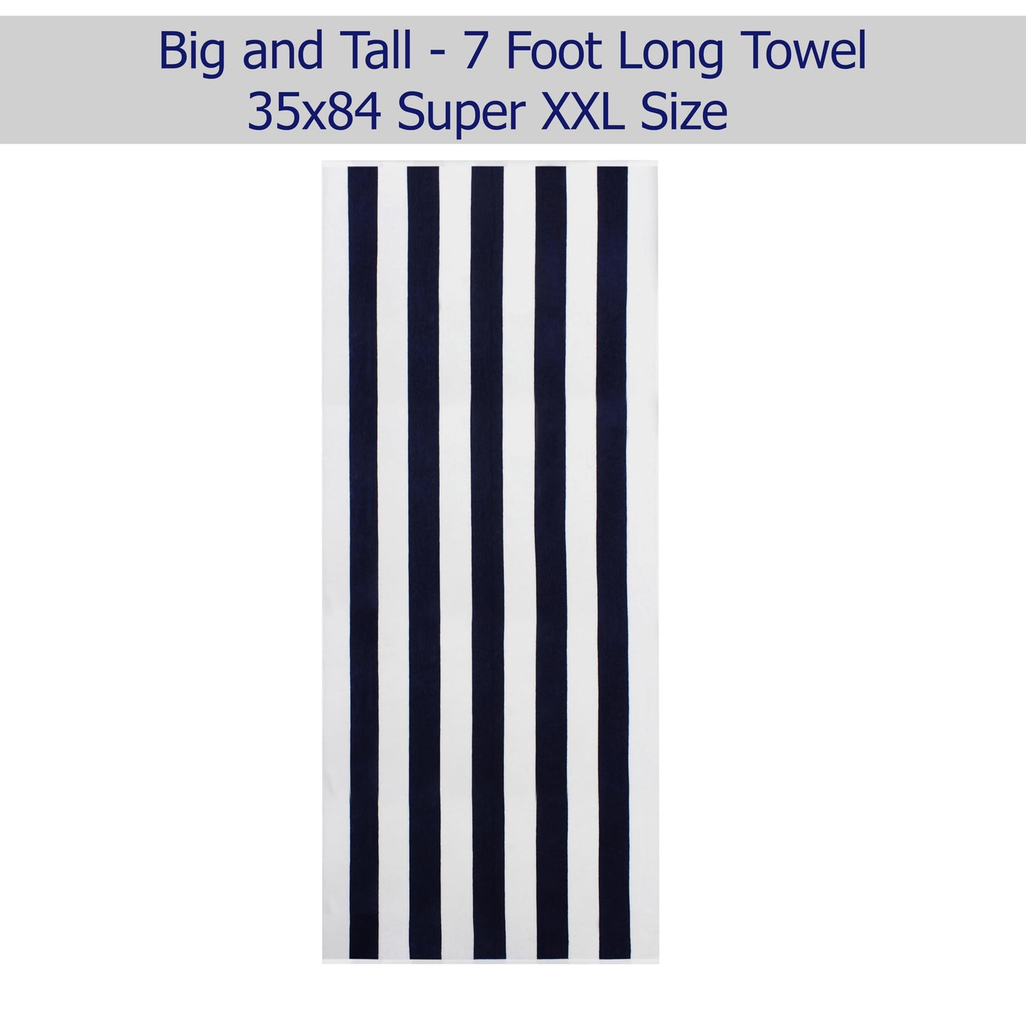 COTTON CRAFT Oversized Beach Towels - Set of 2 - XXL 35x84 The Big Kahuna 7 Foot Extra Large Beach Blanket Towel - Big & Tall - Huge 100% Cotton Velour Soft Luxury Pool Bath Towel - Cabana Stripe Navy