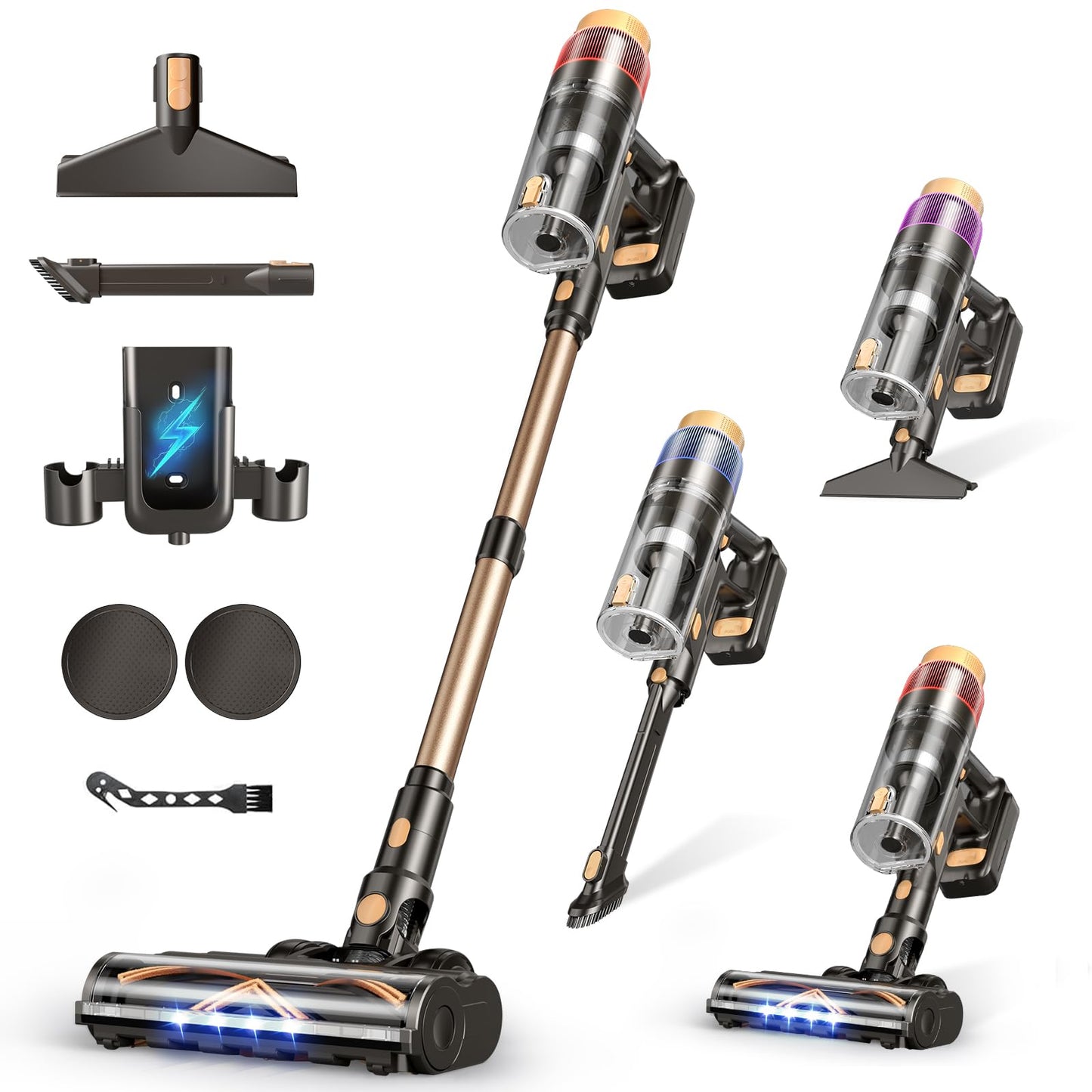 VBUOO Cordless Vacuum Cleaner, 580W 48KPA 70 Mins Vacuum Cleaners for Home, Self-Standing Stick Vacuum with Wall Mount Charge, Touch Screen, Ultra High-Power Brush for Pet Hair/Plush Carpet/All Floor