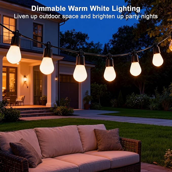 Outdoor String Lights 118FT Smart Patio Lights with APP Control, 36 LED Bulbs RGB IC Warm White, IP65 Waterproof Color Changing for Christmas, Patio, Backyard, Garden, Party, Holiday Decor