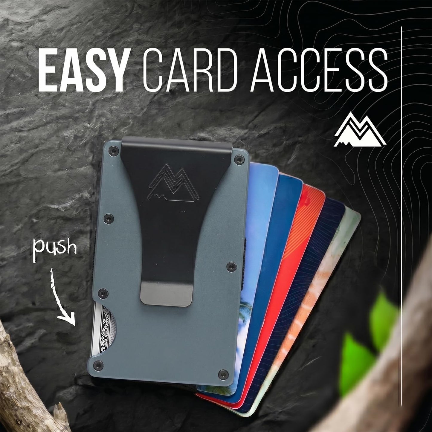 Mountain Voyage Co Minimalist Wallet for Men & Women - Slim RFID Wallet, Scratch Resistant, Credit Card Holder & Money Clip, Easily Removable Money & Cards, (Matte Grey)