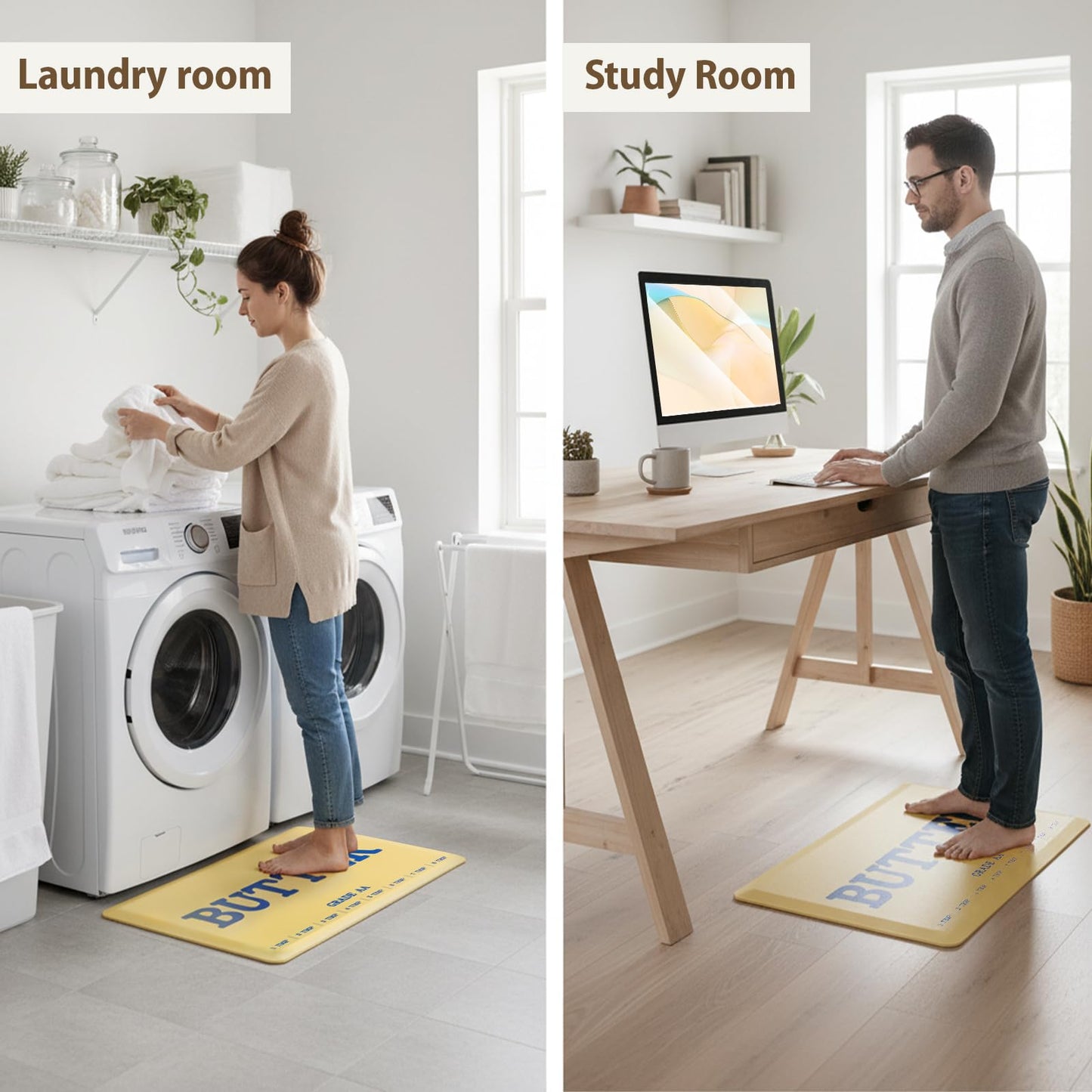 MSJGA Butter Rug Kitchen Rugs for Floor Cushioned Anti-Fatigue Mat 17.3"x28" Non-Slip Standing Desk Mat Comfort Floor Mats for House Sink Office Laundry