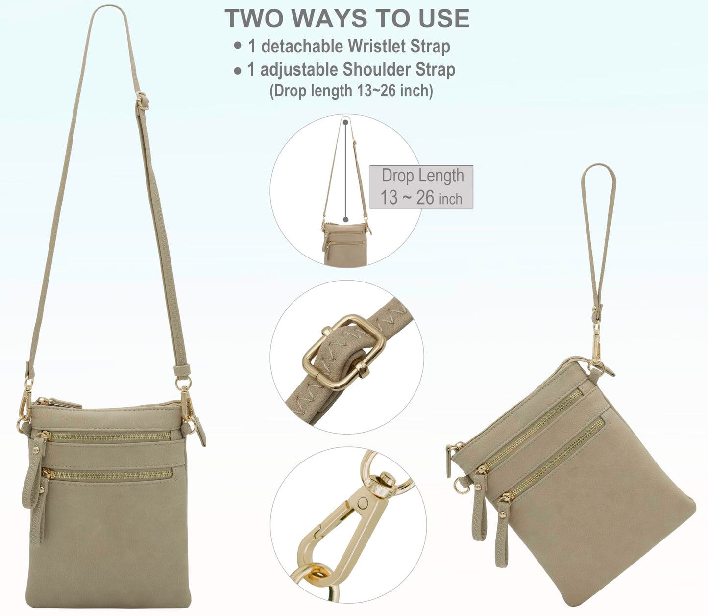 Solene Women's Faux Leather Organizer Multi Zipper Pockets Handbag With Detachable Wristlet Crossbody Bag-WU002(Brick)