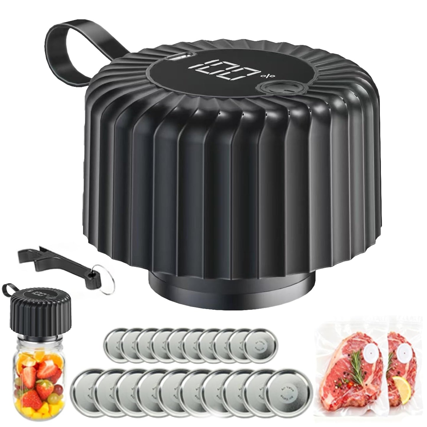 Electric Mason Jar Vacuum Sealer, Upgraded 3-in-1 Mason Vacuum Sealer Kit, Canning Supplies for Wide & Regular Mouth, Fully Automated and Portable for Food Storage (Black)