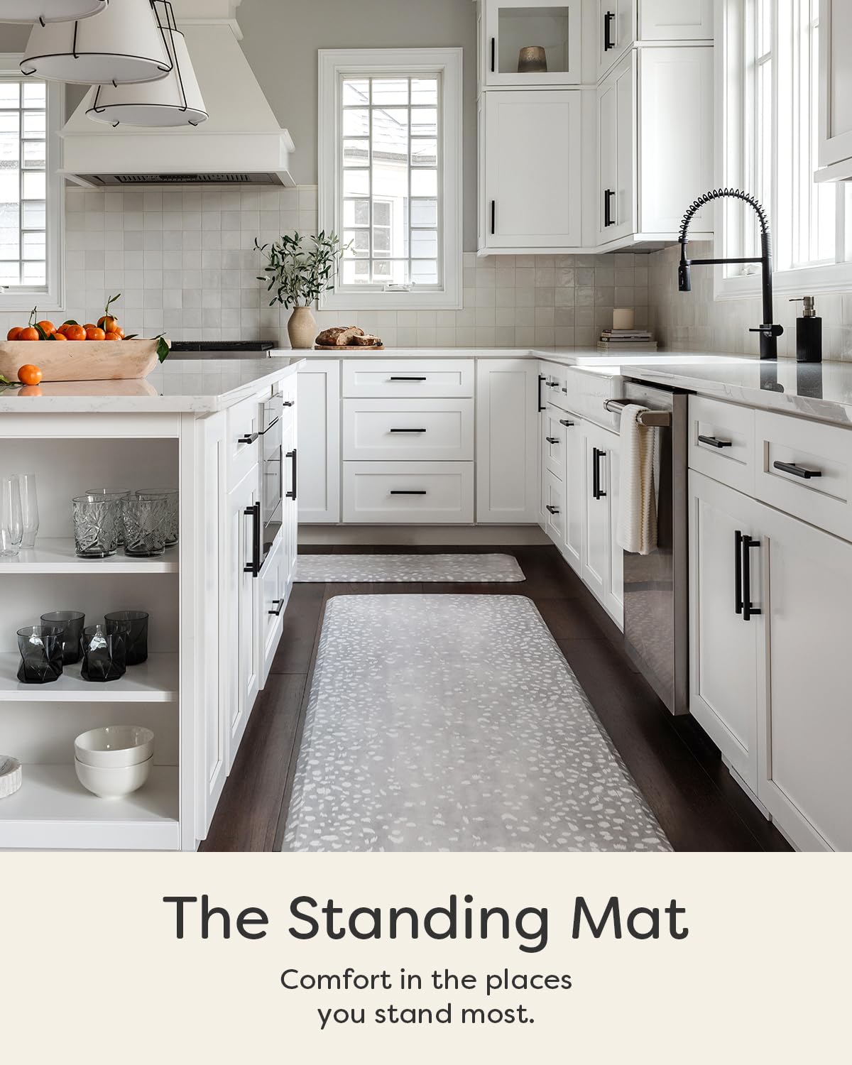House of Noa Nama Standing Mat – Anti-Fatigue Kitchen Mats for Floor, Cushioned & Non-Slip Kitchen Comfort Mat for Standing, Thick Foam Anti-Fatigue Mat for Kitchen & Workspaces, Fawn Silver 22" x 36"
