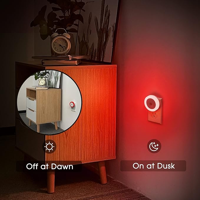 Briignite 2 Pack Red Night Light, LED Night Light for Kids, Plug in Night Lights with Light Sensor, Auto On Off, Nightlight for Adults, Red Lights, 0.6W 60LM