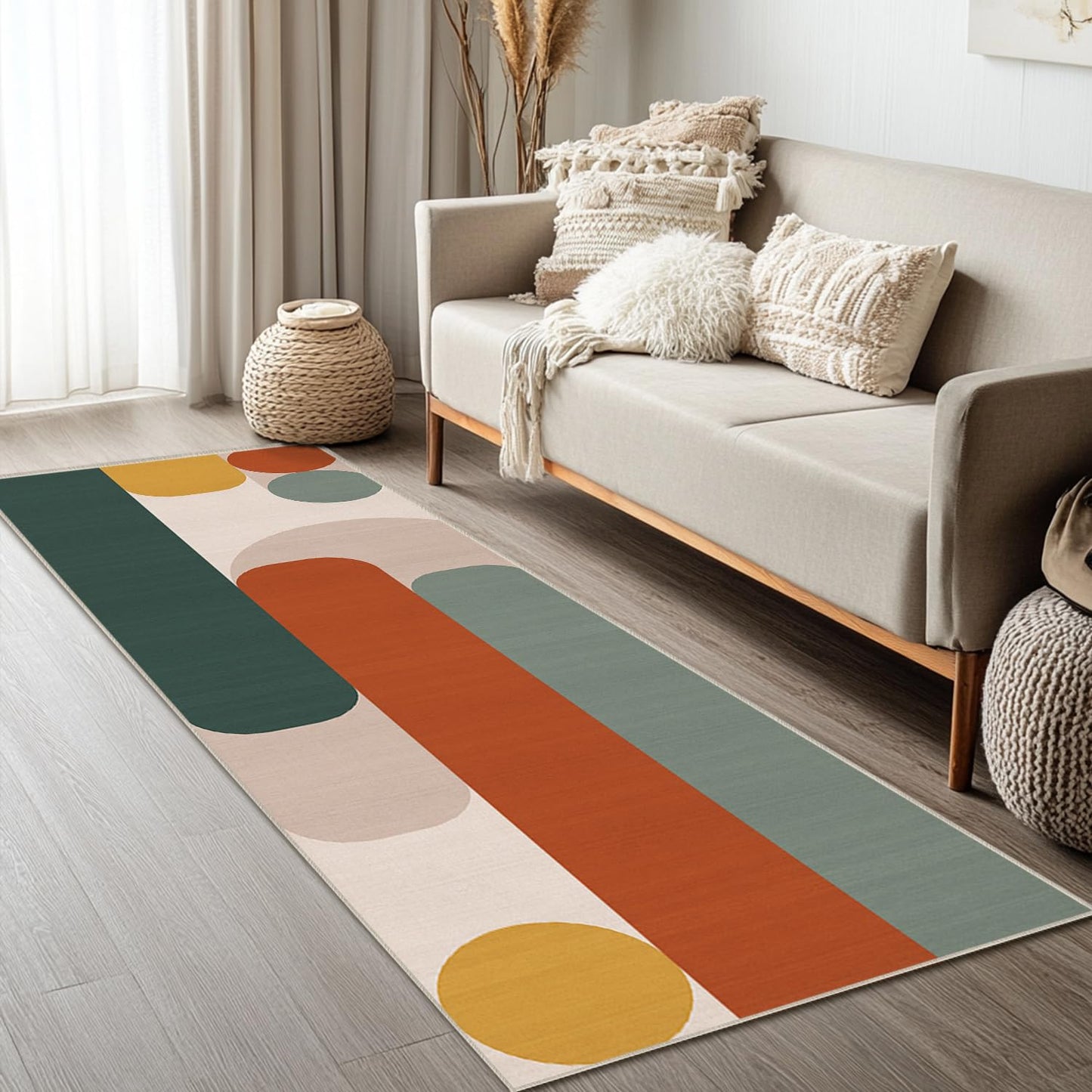 Cryvera 2x6 Boho Colorful Geometric Runner Rug for Kitchen Entryway Hallway Bohemian Abstract Modern Area Rug Machine Washable Non-Slip Carpet for Bedroom Bathroom Bedside Entrance
