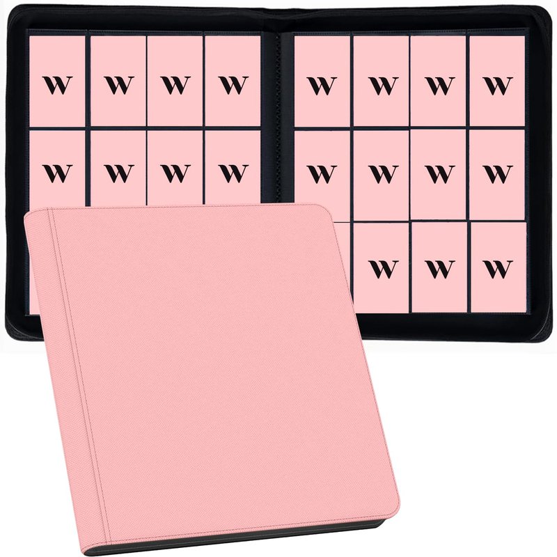 12 Pocket Card Binder, 720 Pockets PU Leather Zipper Trading Card Collection Album, Side-Loading Card Storage Folders for MTG, TCG, Game/Sport Crads (Pink, 12 Pockets)