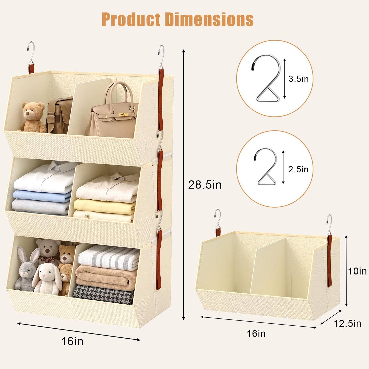 WHEEXIAG Hanging Closet Organizer, Closet Organizers and Storage, Hanging Closet Organizer Extra Large - Fabric Closet Hanging Organizer for Home, Dorm, Rv,Handbags, Underwear, Sock. Beige - 1 Pack