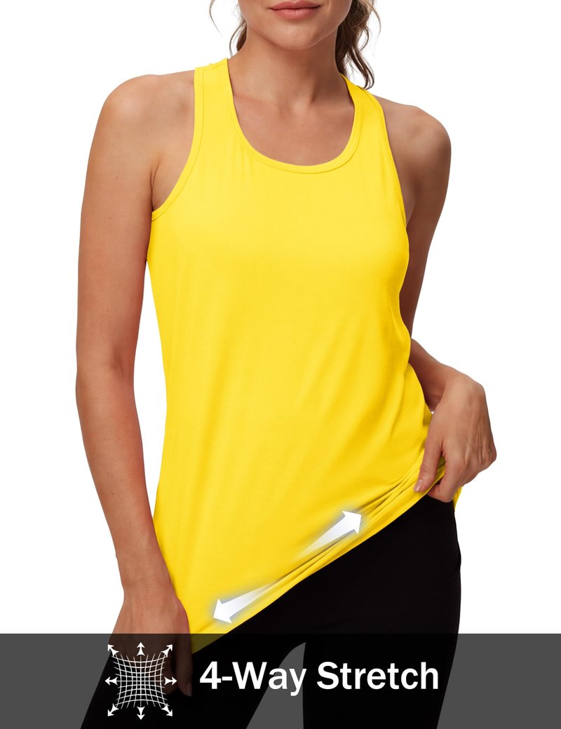 MAGCOMSEN Yellow Tank Tops for Women Athletic Muscle Workout Tank Sleeveless Tops Razor Back Gym Yoga Tanks Dry Fit M
