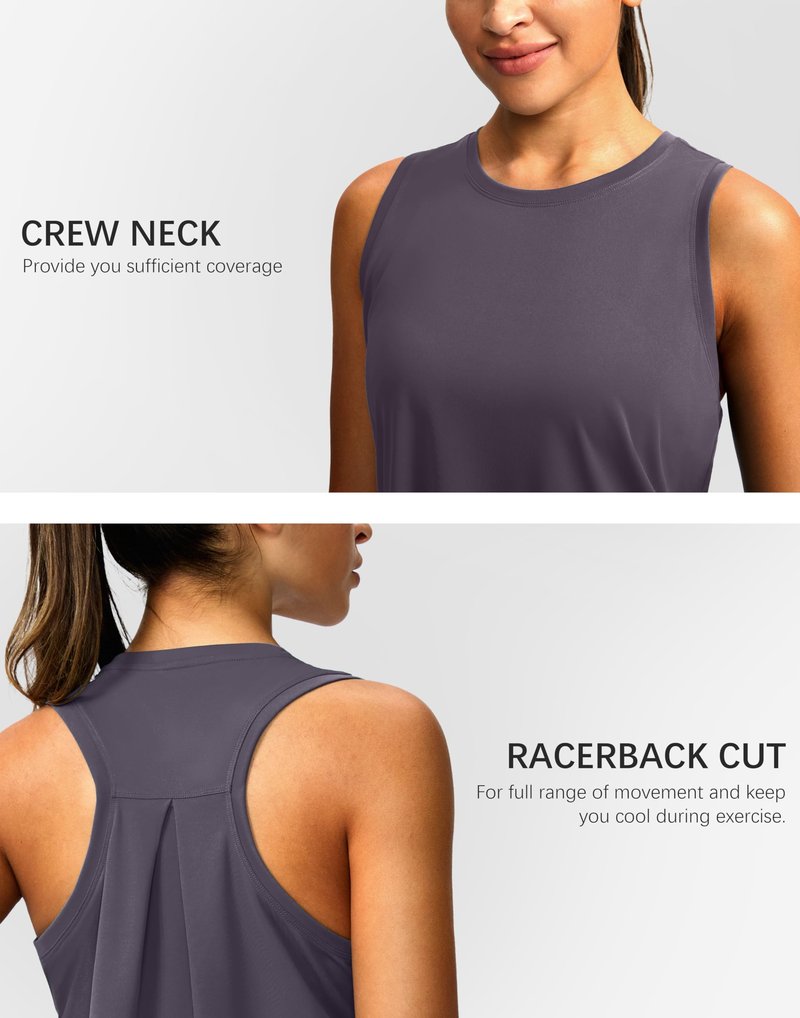 Women's Workout Tops Racerback Athletic Tank Tops Sleeveless Loose Fit Yoga Running Gym Shirts for Women(Purple Grey,L)