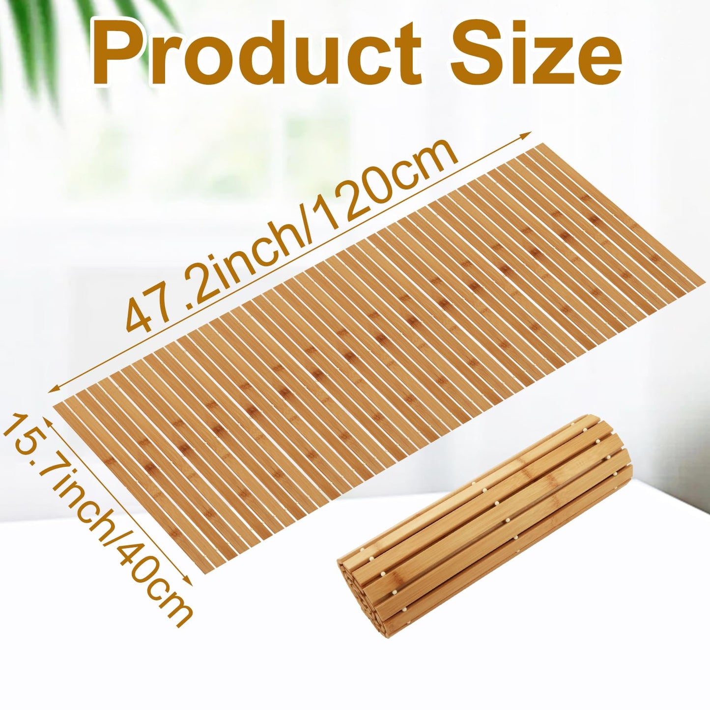 YAYODS Bamboo Bath Mat, 47x16 Inch Non Slip Waterproof Bamboo Shower Mat Wooden Bathroom Mat for Floor, Bathtub, Sauna Spa, Pool