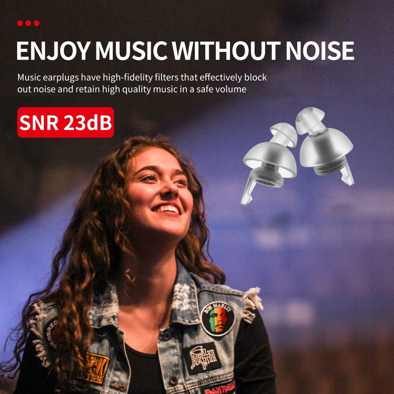 LYSIAN High Fidelity Concert Ear Plugs, 23dB Noise Reduction Musician Earplugs for Festivals, DJs, Drummers, Raves and Motorcycle Riding, Reusable Hearing Protection, 2 Pairs with Carrying Case