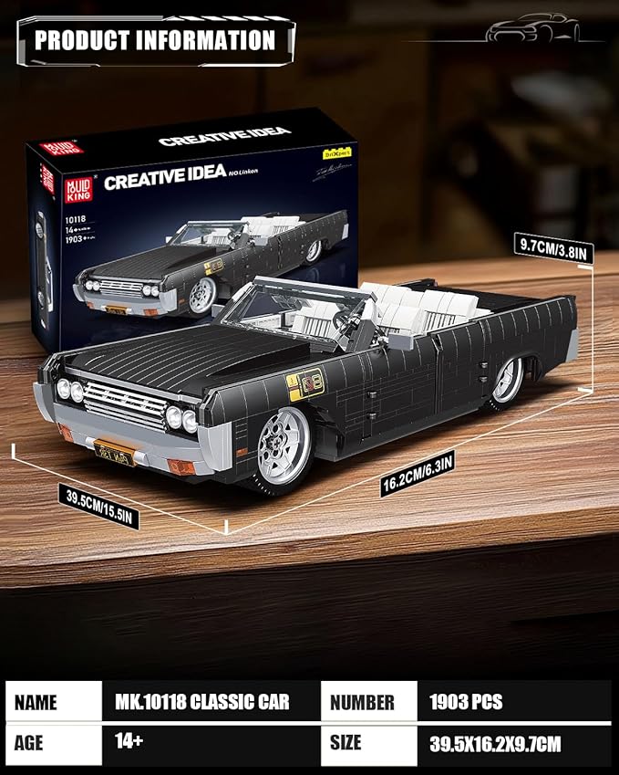 Mould King 10118 Sports Car Building Block Kits MOC Classic Vintage Car Model Building Sets Gift for Age 14+/Adult Collections Enthusiasts (1903 Pieces Static Version)