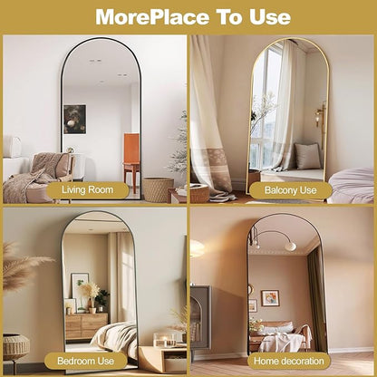 Arched Floor Mirror, 76 "x 34" Full Length Mirror Wall Mirrors Hanging or Leaning Arched-Top Full Body Mirrors with Stand for Bedroom, Dressing Room, Black