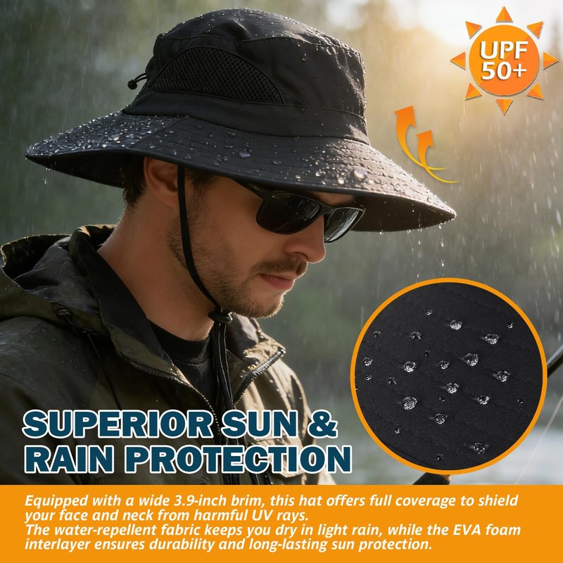 EINSKEY Unisex Sun Hat, Waterproof Wide Brim Bucket Hat Packable Boonie Hat for Fishing Hiking Gardening Safari Beach