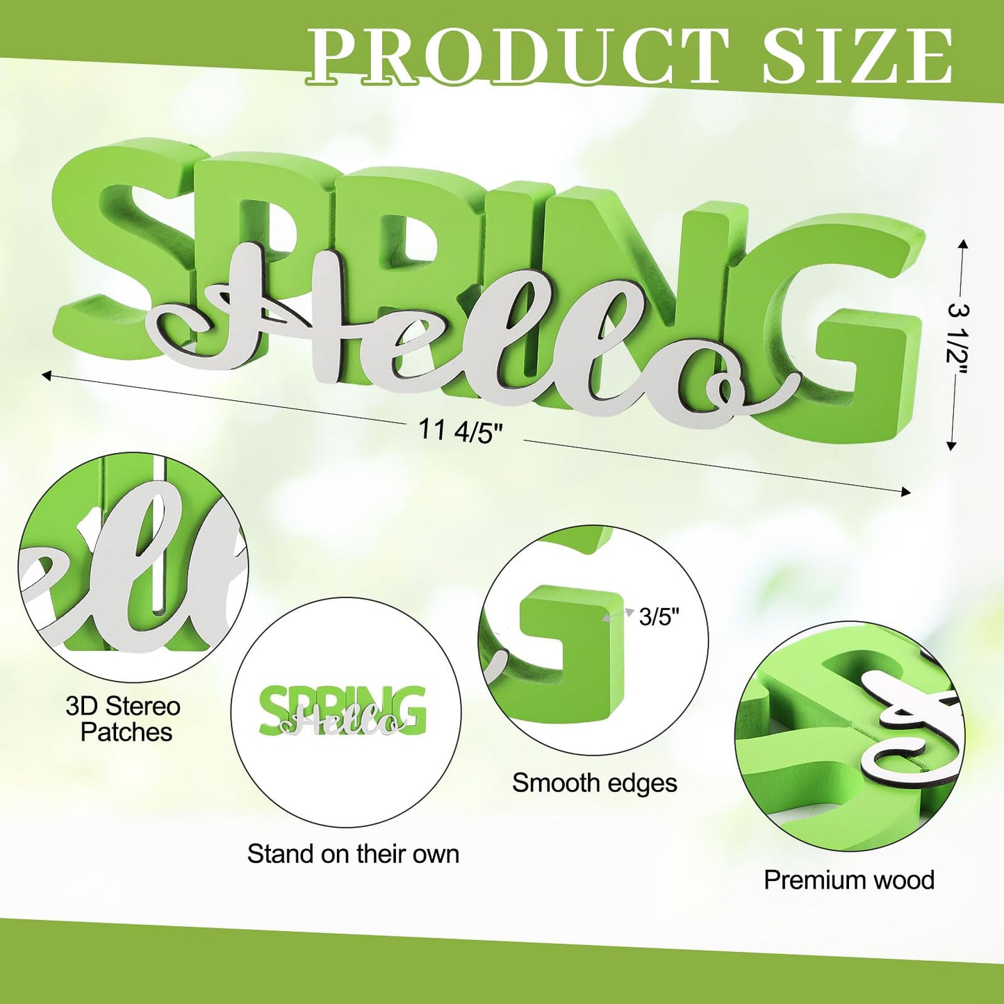 COCHIE Wooden Hello Spring Sign, Spring Decorations for Home, Office, Shelf, Mantel, Indoor, Wood Spring Decor, Spring Table Top Party Decoration (Hello Spring)