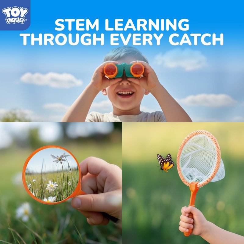 TOY Life Bug Catcher for Kids Outdoor Toys with Butterfly Net, Kids Binoculars, Magnifying Glass, Bug Habitat with Magnified Viewer & Bug Toys Tweezers, Insects Bug Catching Kit Outdoor Explorer Kit