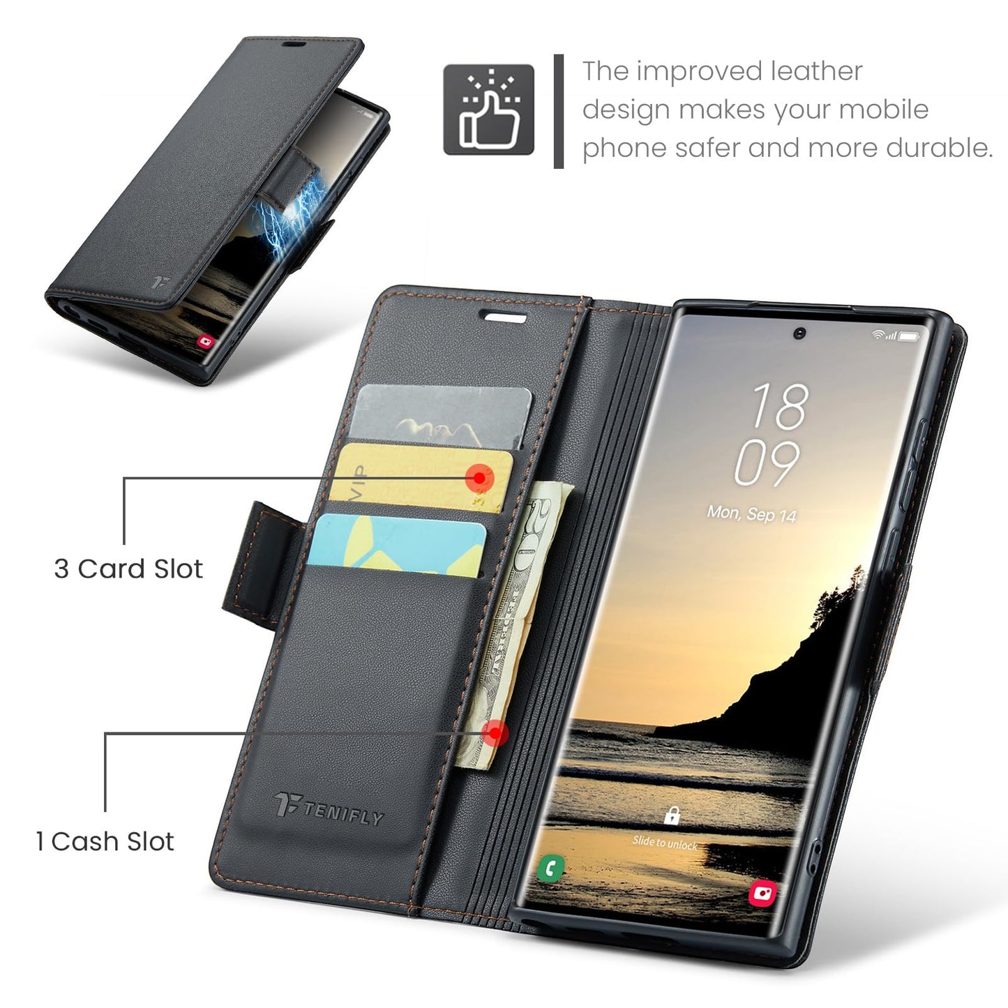 Tenifly for Samsung Galaxy S24 Ultra Case Wallet with RFID Blocking Card Holder, PU Leather Kickstand Protective Flip Phone Cover Fit for Galaxy S24 Ultra 6.8", Black