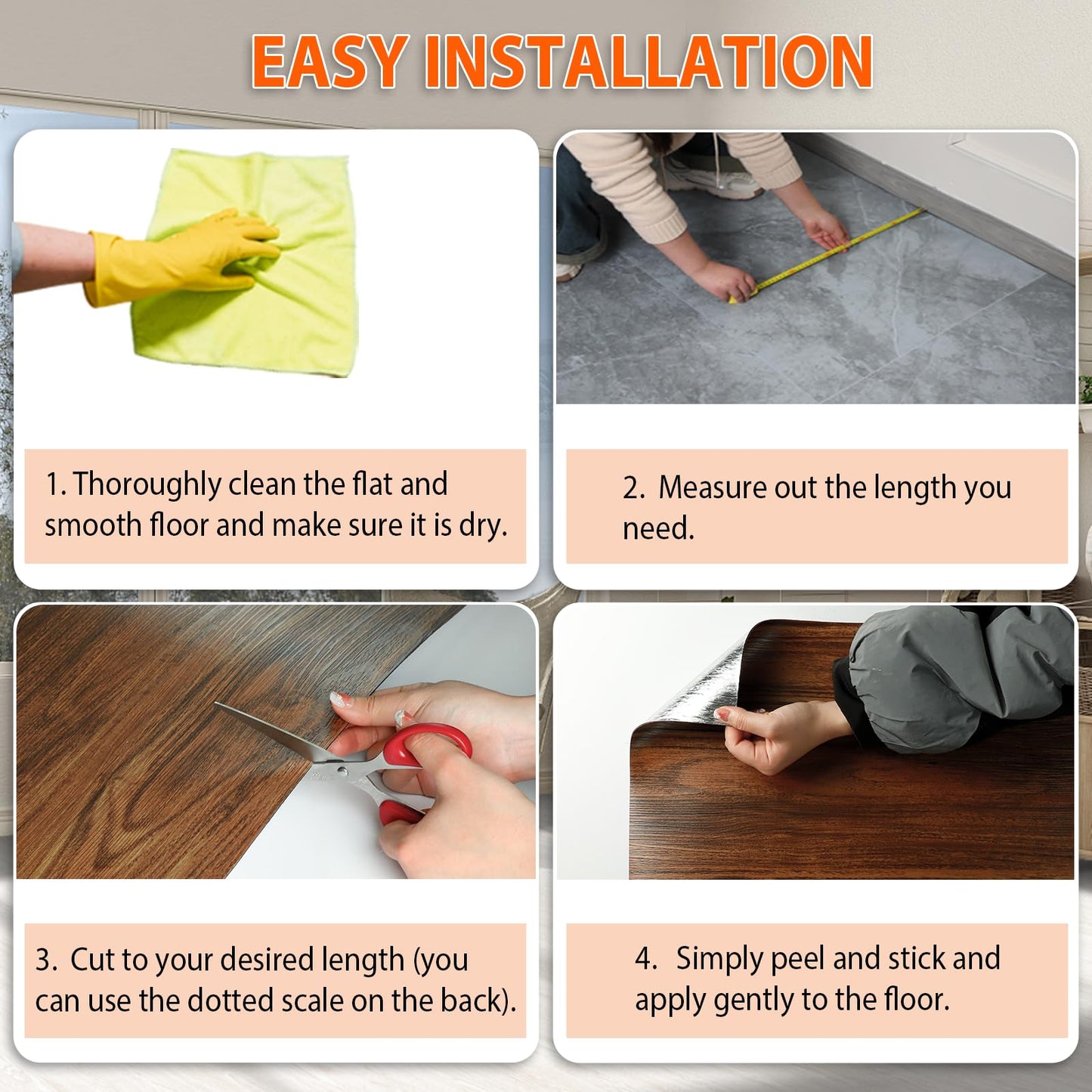 Homease Vinyl Flooring Roll 15.7" W x 393.7" L/ 43 Sq.Ft, Wood Grain Peel and Stick Floor Tiles Waterproof Wear-Resistant Vinyl Plank Flooring for Any Room, Easy DIY Flooring Solutions, Brown
