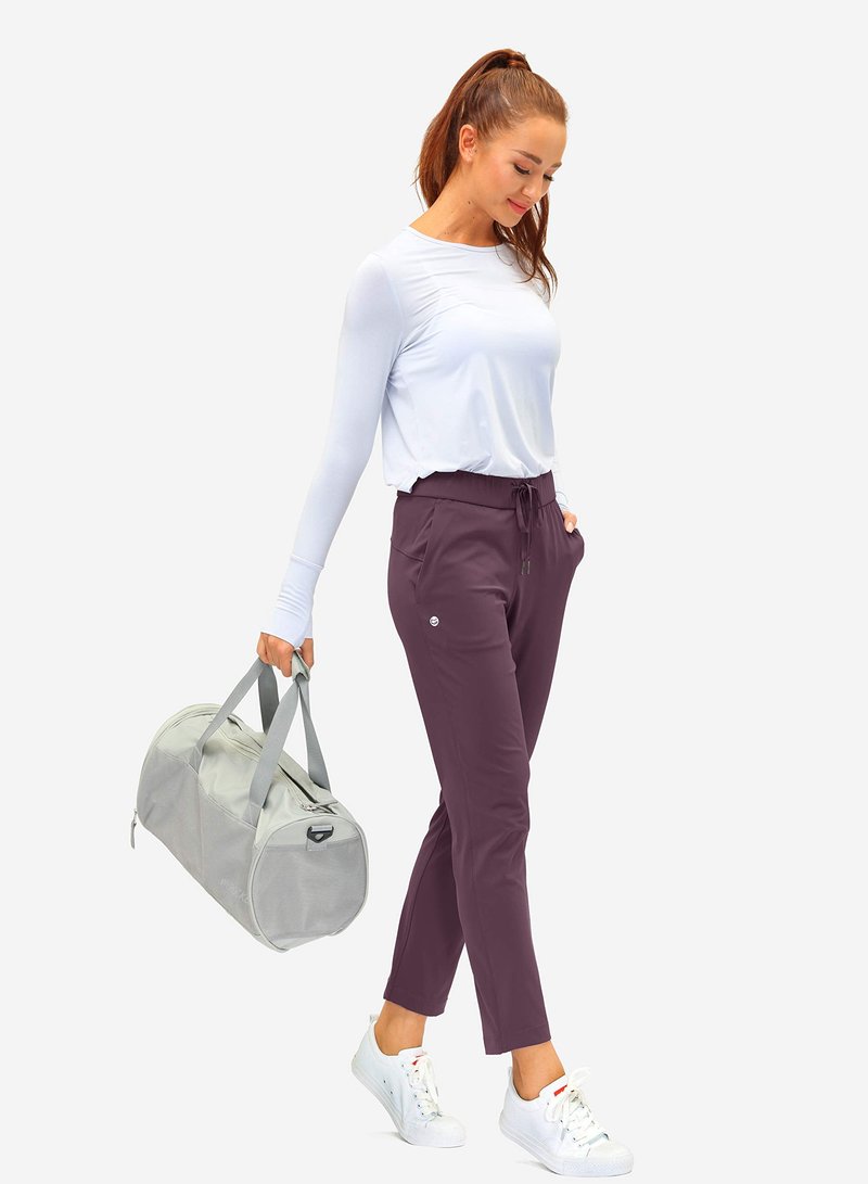G Gradual Women's Pants with Deep Pockets 7/8 Stretch Sweatpants for Women Athletic, Golf, Lounge, Work (Wine Red, X-Large)