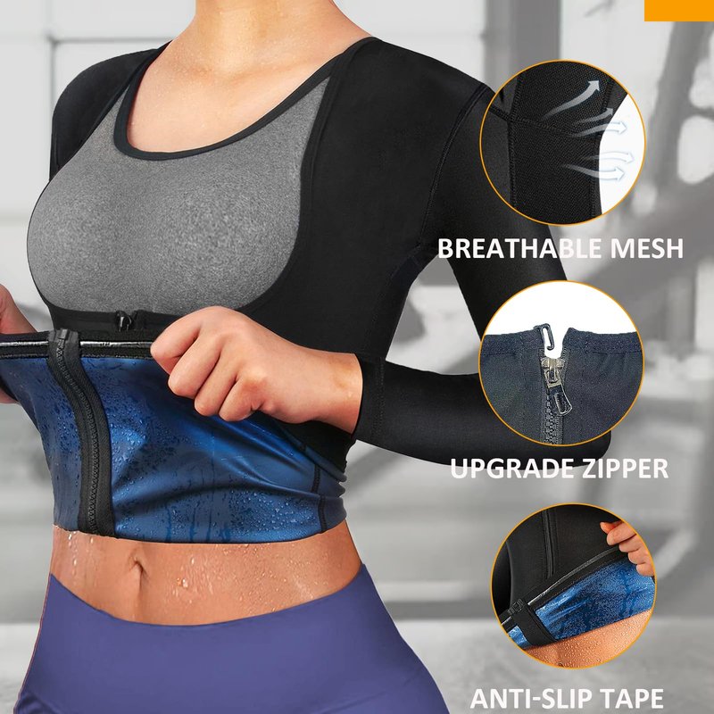Sauna Suit Shirt for Women Weight Loss Sweat Waist Trainer Plus Size Vest Workout Compression Tank Top Body Shaper with Zipper XXL