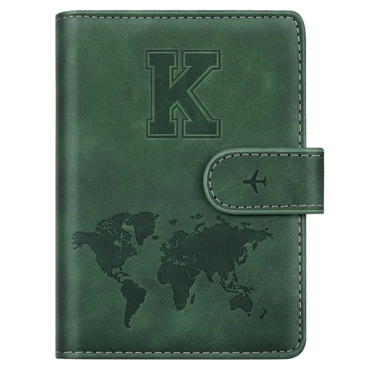 Personalized K Passport Holder Cover Initial Letter Travel Wallet RFID Blocking Passport Cover Credit Card Holder Case Passport Book Holders for Women and Men, Pine Green-K