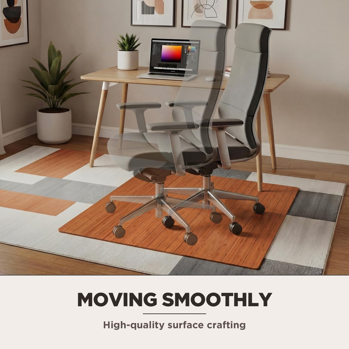 Leinuosen 36" x 48" Office Bamboo Chairmat for Carpet Floor Mat Highly Premium Quality Anti-Slip Office & Home Floor Protector Low Pile Carpet Chair Mat, 5mm Thick(Without Lip, Walnut Wood)