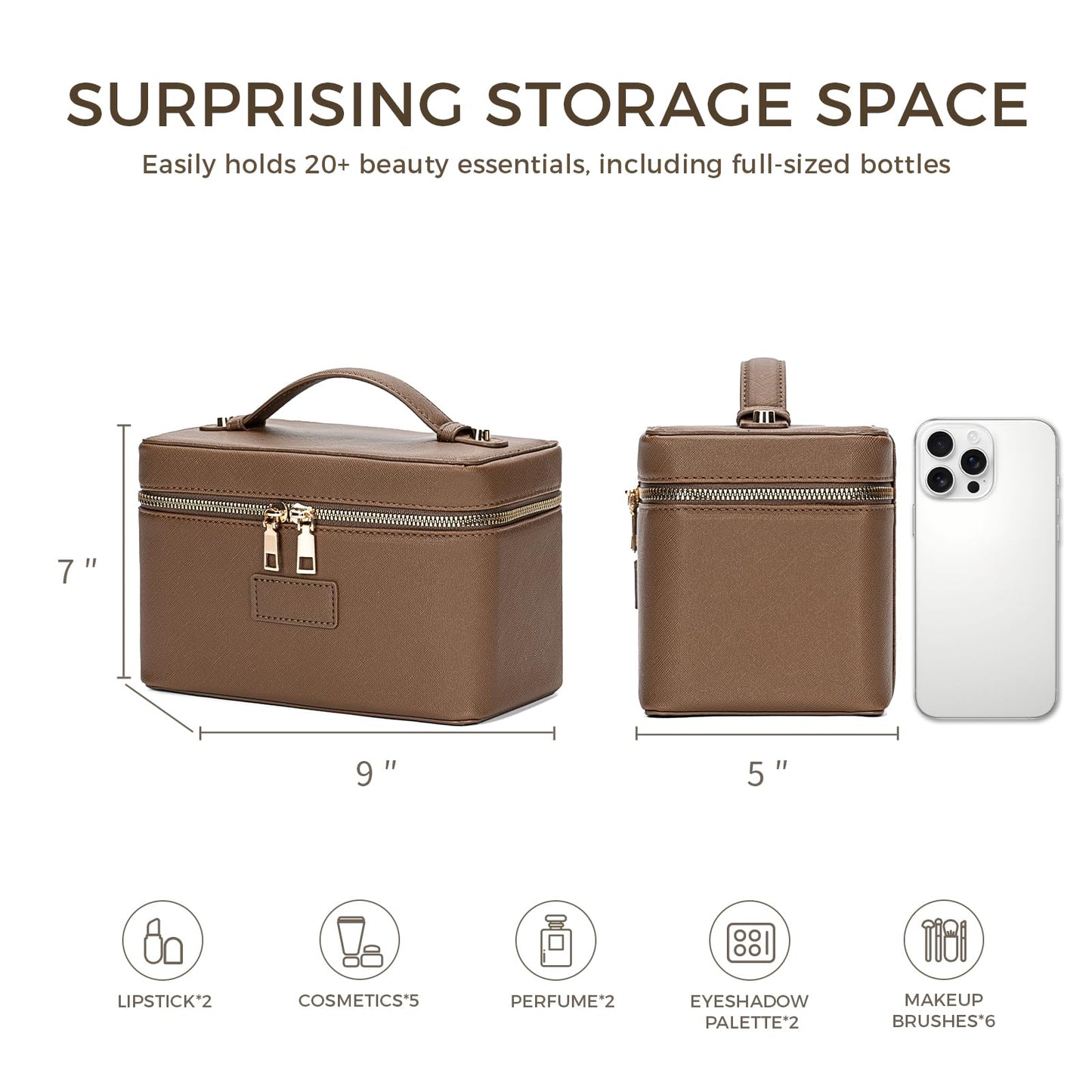Makeup Bag Vanity Case for Women – Portable Cosmetic Bag Makeup Bag Organizer Travel Toiletry Bag with Removable Divider