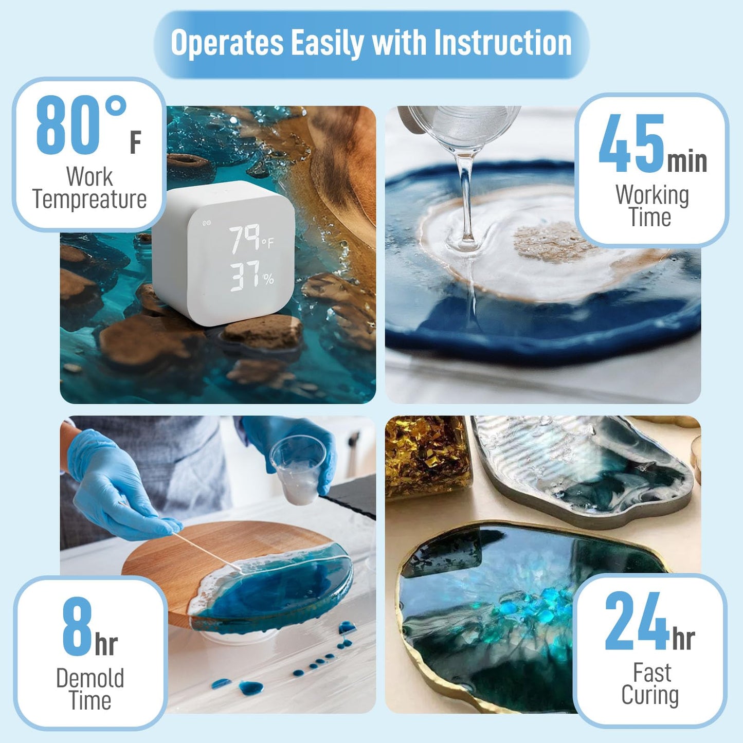 Clear Epoxy Resin Kit 1 Gallon, 2 Part Resina Epoxica for Countertop Wood Table Bar top, Self-Leveling Food Safe Crystal Casting Resin Coat for Crafts Art Jewelry Tumbler Coasters Tabletop DIY