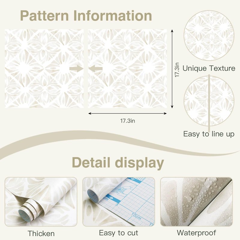 Fiula Boho Wallpaper Neutral Peel and Stick Wallpaper 78.7"x17.3" Geometric Wall Paper Beige and White Contact Paper Textured Removable Vinyl Waterproof for Bedroom Farmhouse Kitchen Bathroom