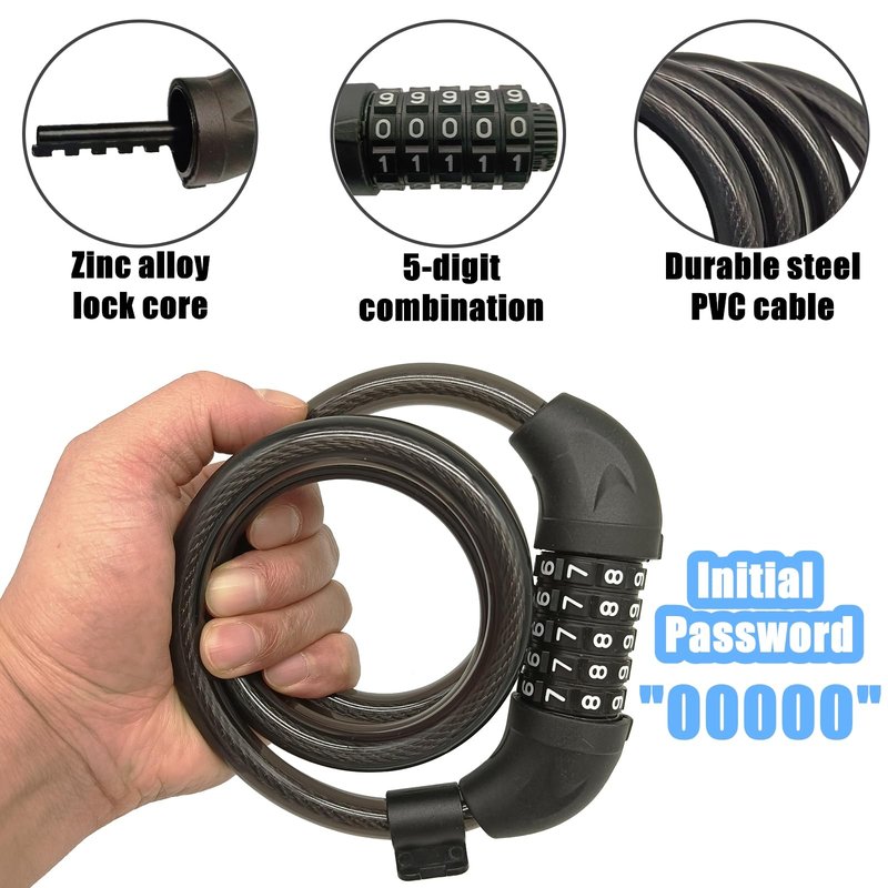 RYANGO Bike Lock, 4 Feet Bicycle Lock, Heavy Duty Anti Theft 5 Digit Combination Lock, Bike Cable Lock with Mounting Bracket, Bicycle Cable Lock for Road Bike Mountain Bike Scooter