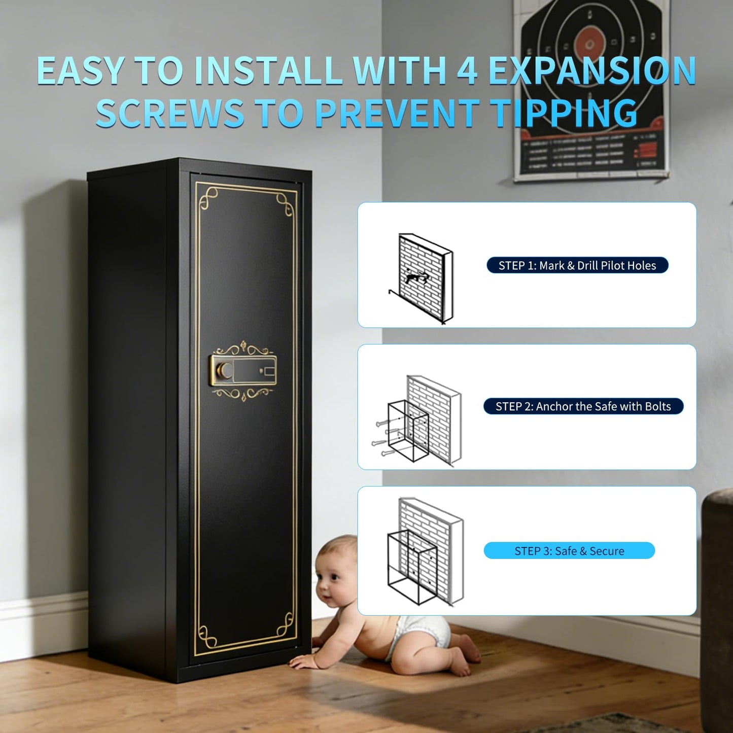 KAER Gun Safe, 16 Gun Safe for Rifles and Pistols, Large Capacity Biometric Rifle Safe, Gun Cabinet, Gun Locker for Home with Removable Shelf, Secure Storage for Shotguns & Firearms with Optics