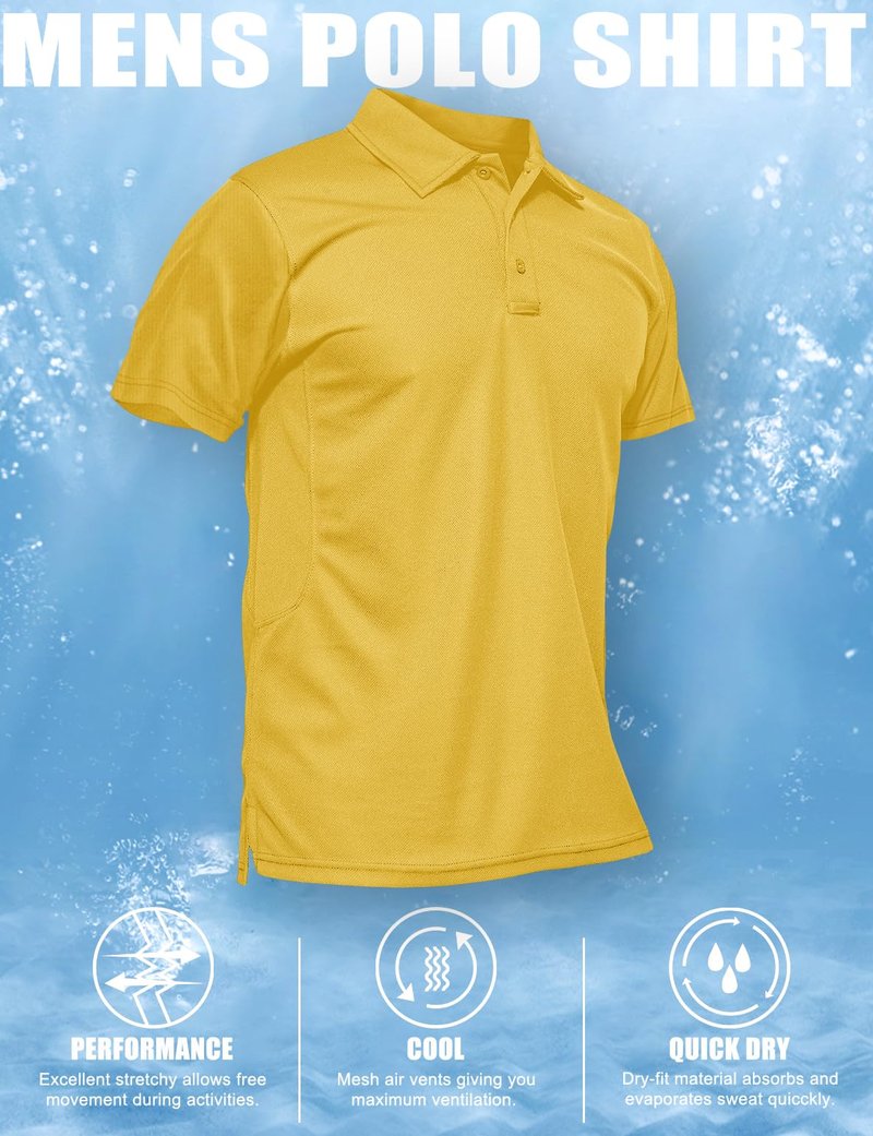MAGCOMSEN Mens Polo Shirts Short Sleeve Work Polo Golf Casual Quick Dry Performance Summer Shirts Yellow M